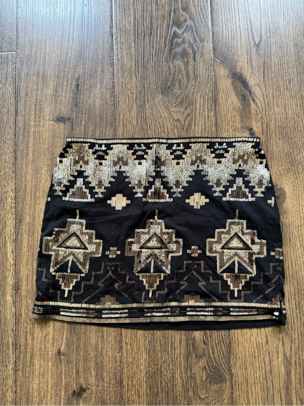 Express Black Mini Skirt with Gold Sequin Geometric Design